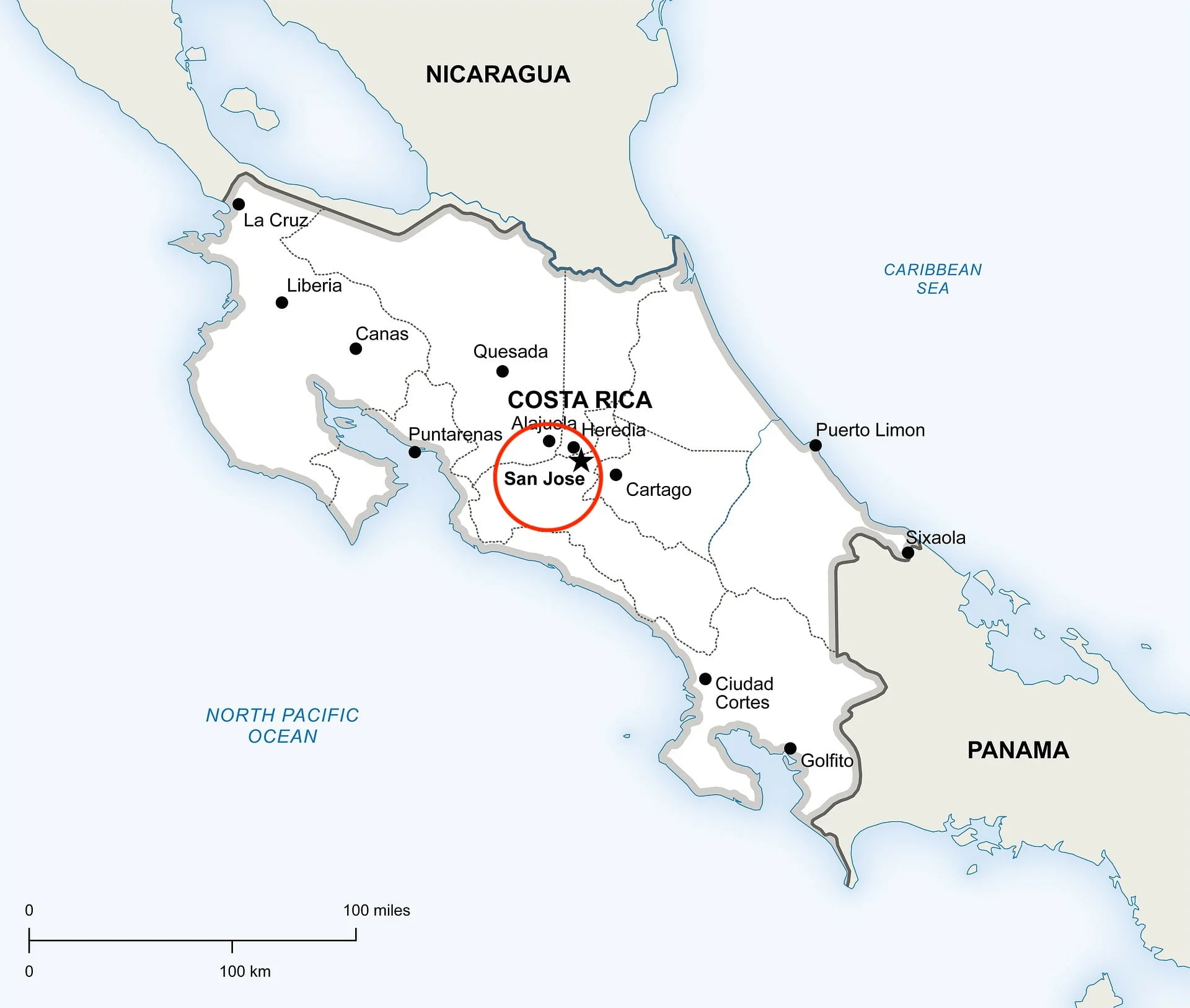 San Jose Airports in Costa Rica-Map