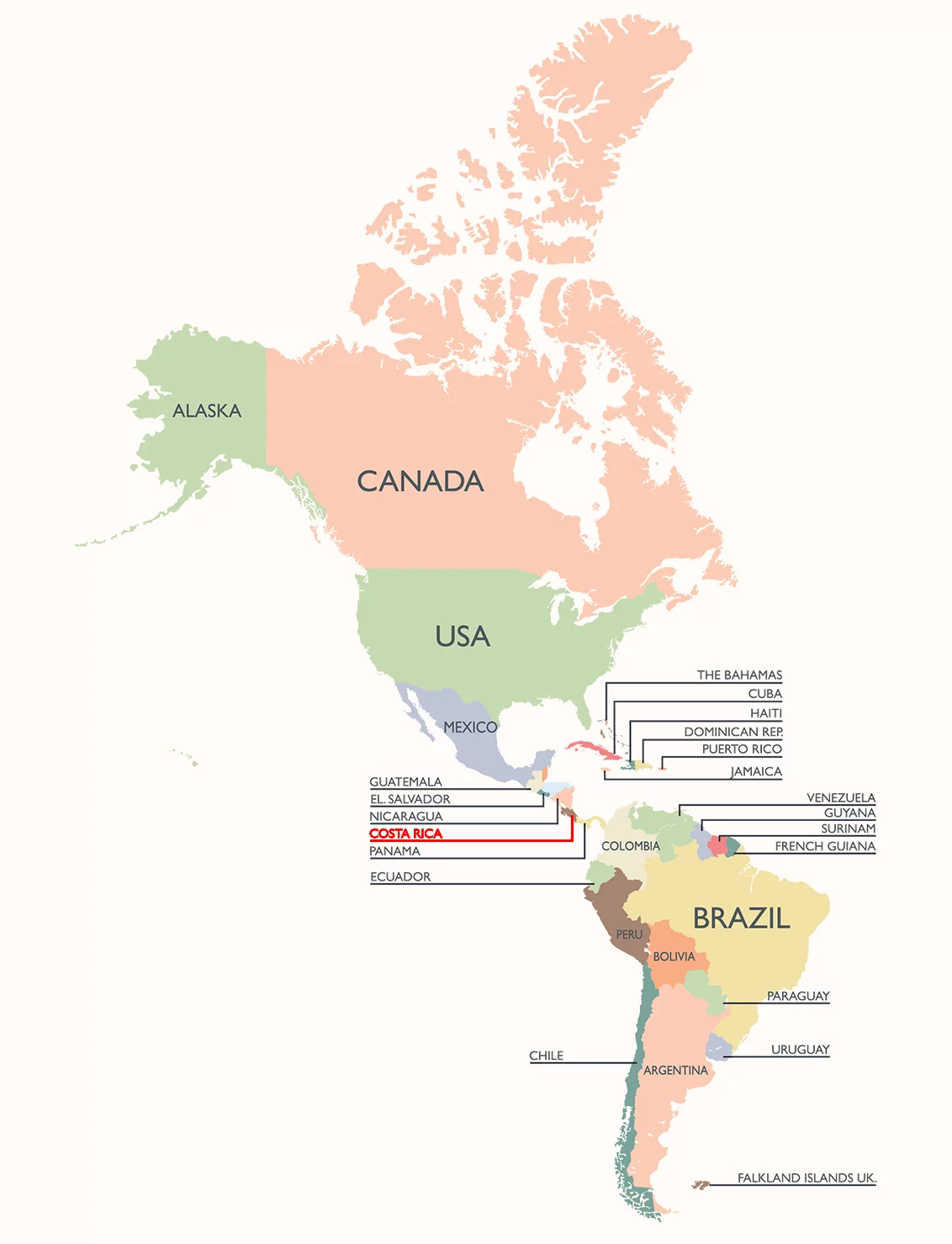 Costa Rica Map Continent