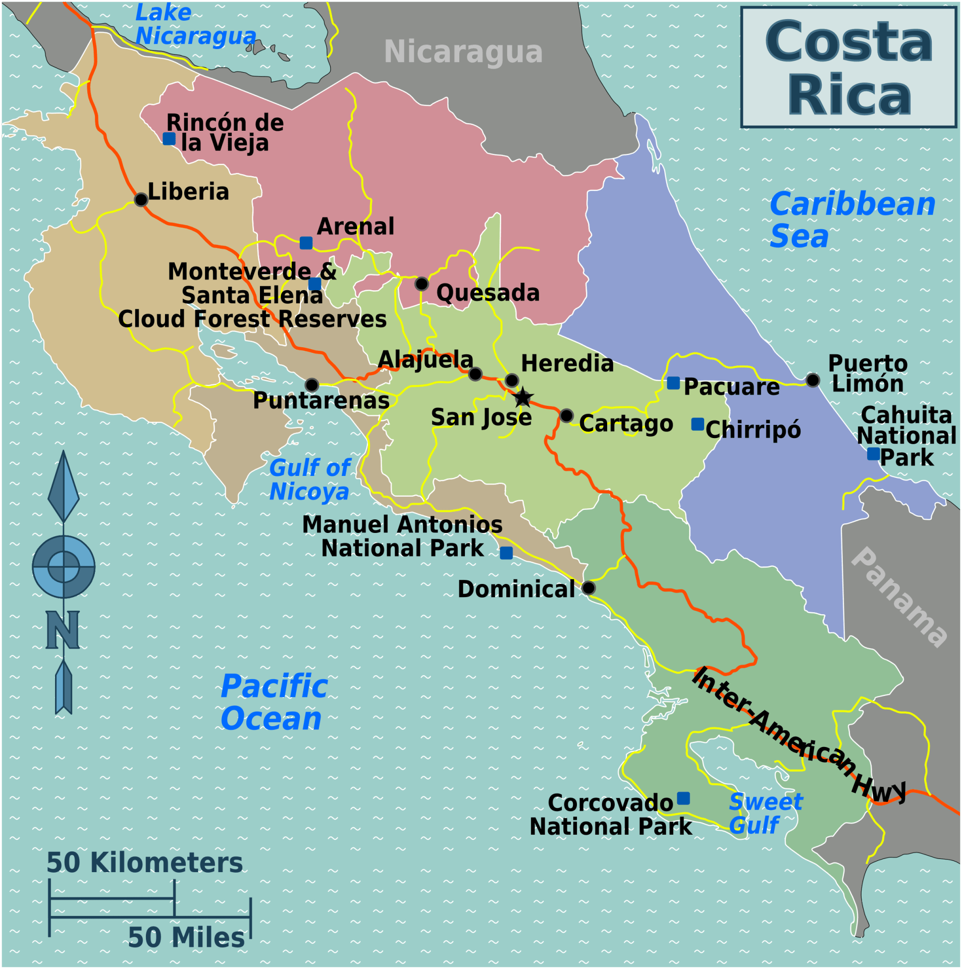 Costa Rica regions map