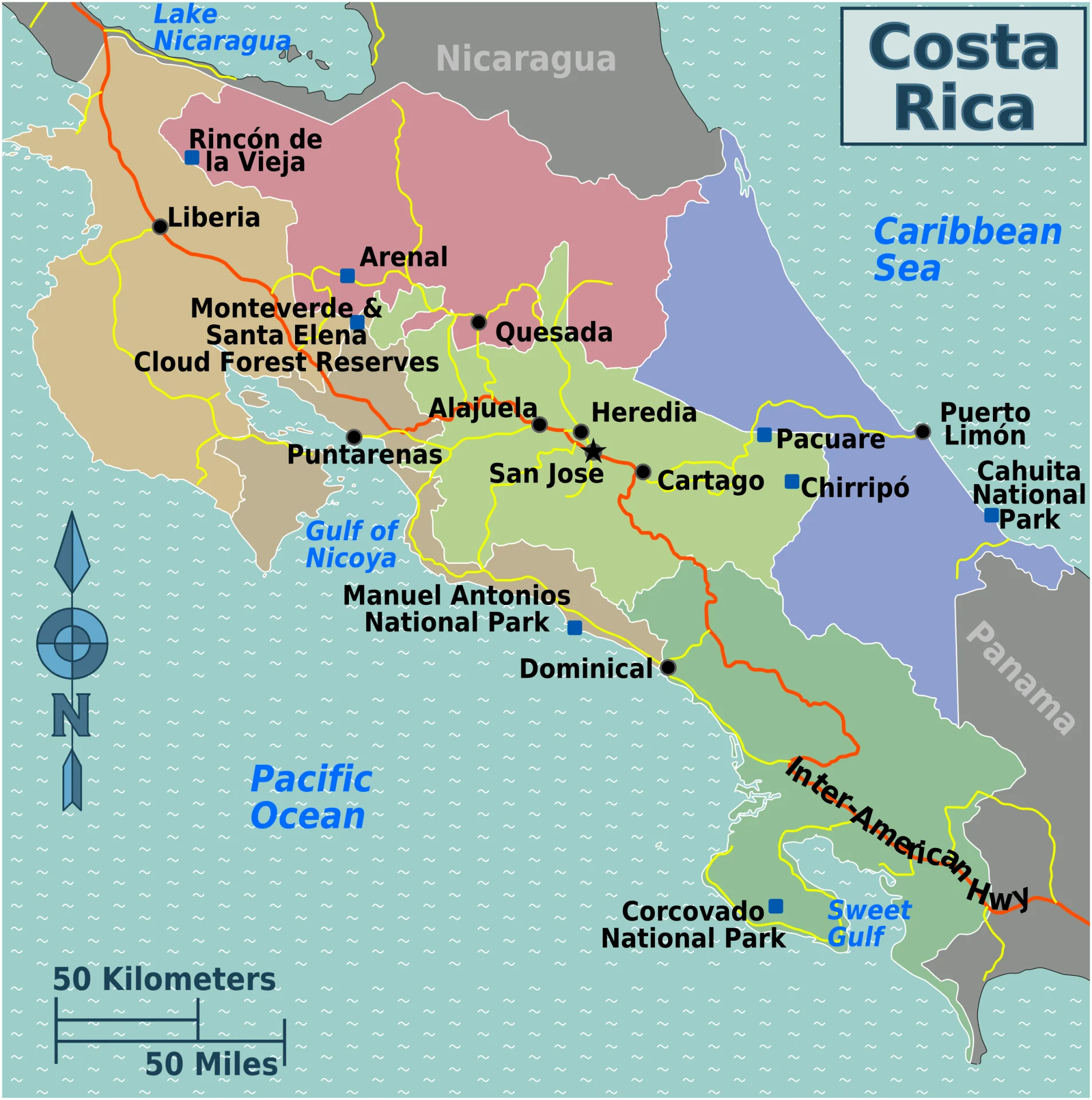 Costa Rica regions map